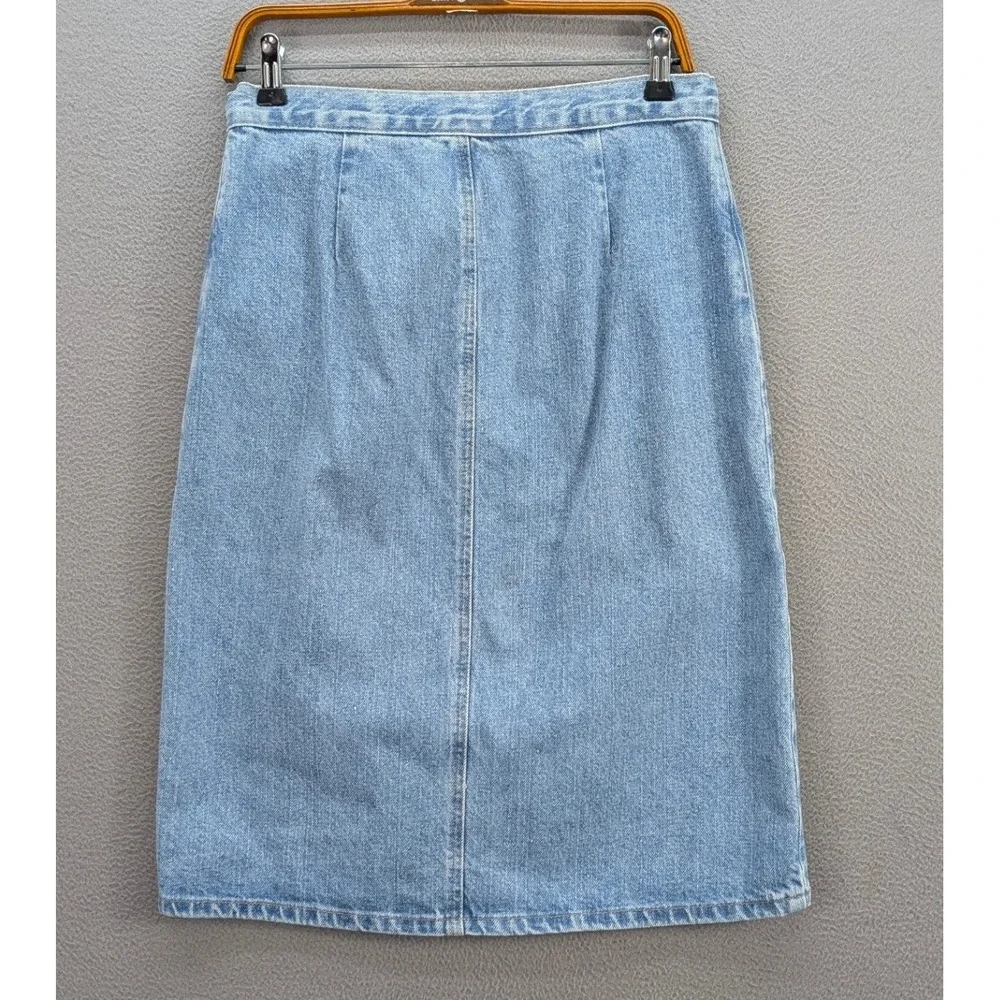 Vintage GAP Denim Midi‎ Skirt Size 6 Short Rivet Cotton 90s Classic Retro Slit